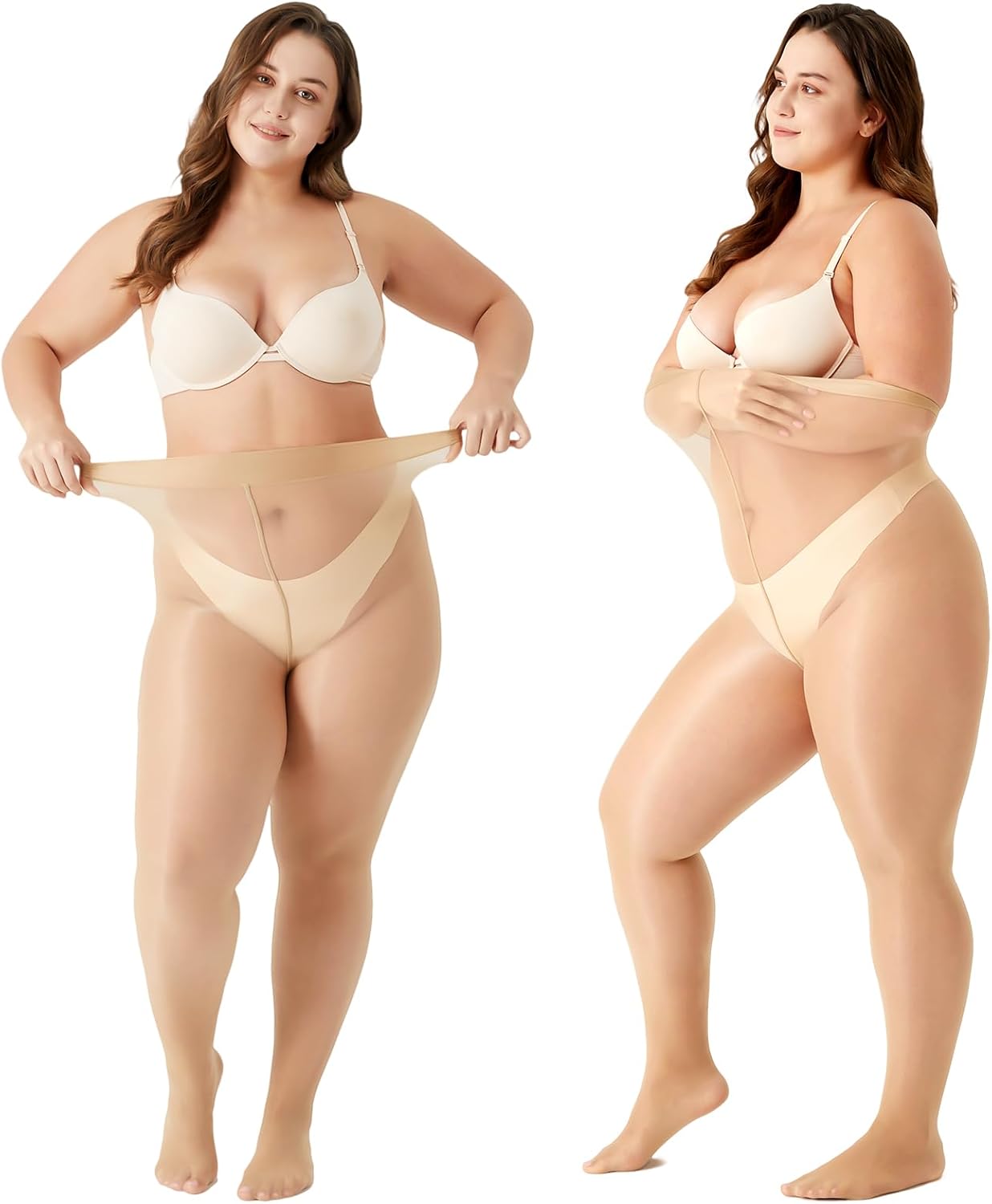 4 Pack Plus Size Sheer Pantyhose for Women(Nude 3XL-4XL)