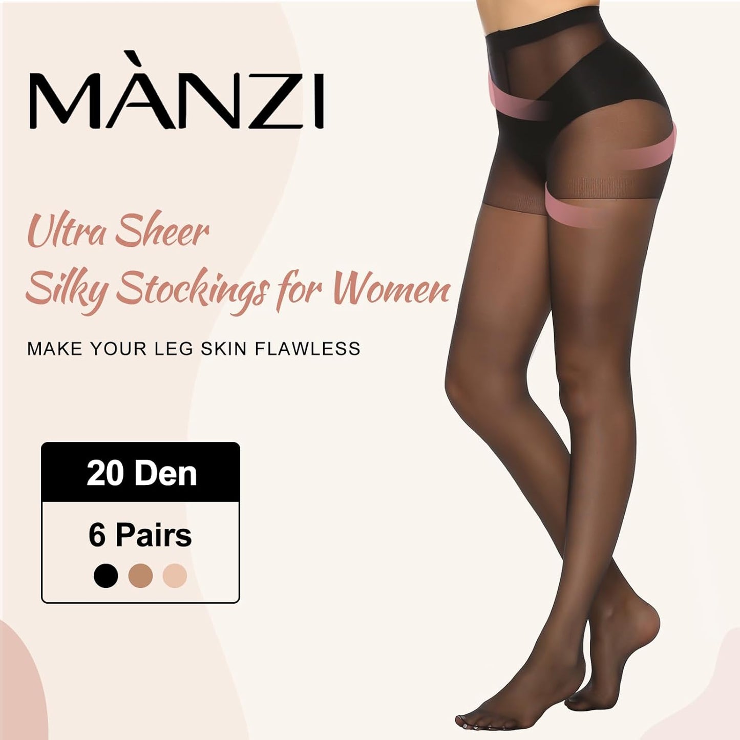 WiliW 6 Pairs Women's 20D Sheer Silky Pantyhose
