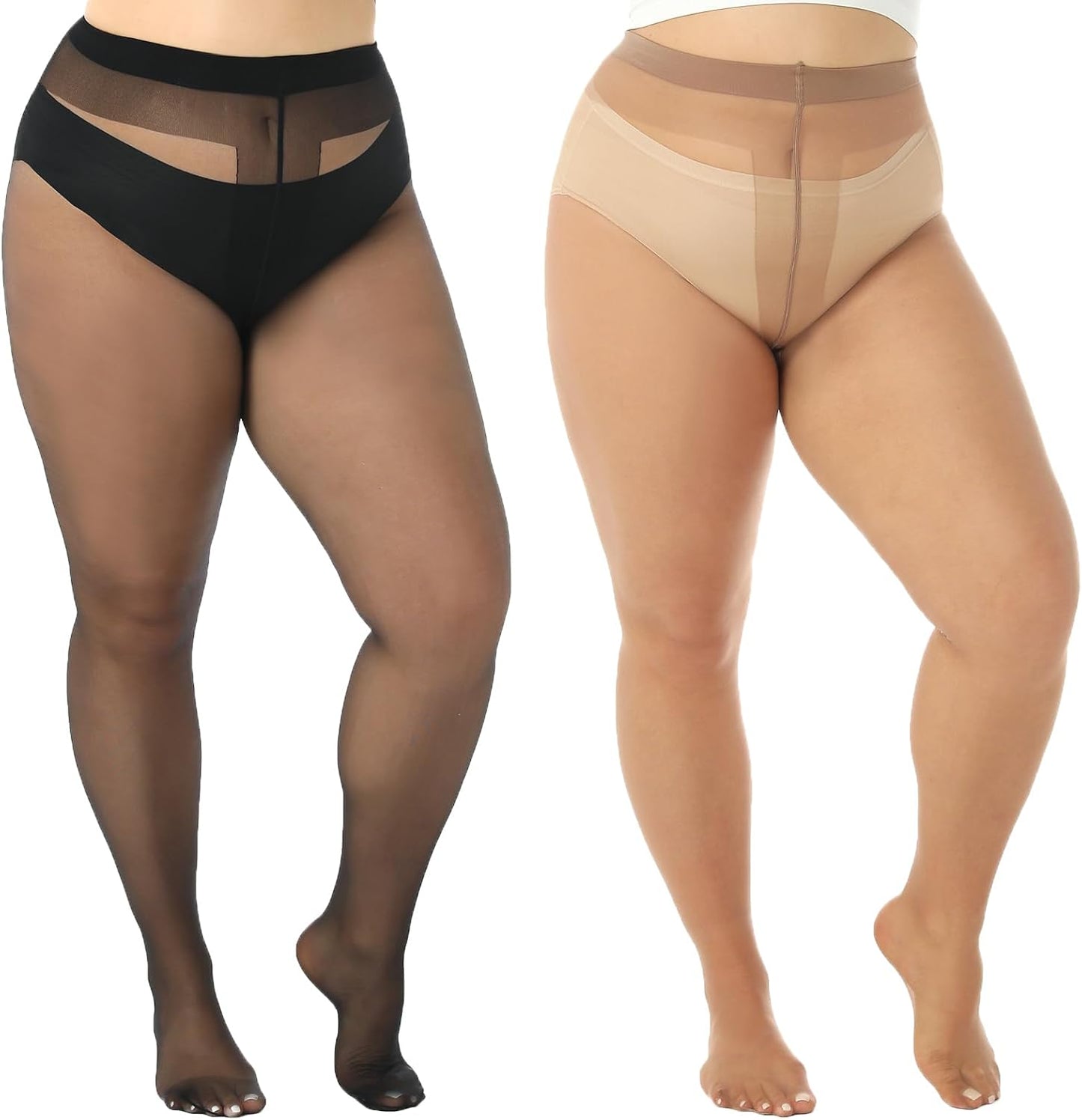 2 Pairs Plus Size Sheer Pantyhose for Women