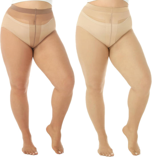 4 Pairs Brown Nude Plus Size Sheer Pantyhose for Women XL-XXL