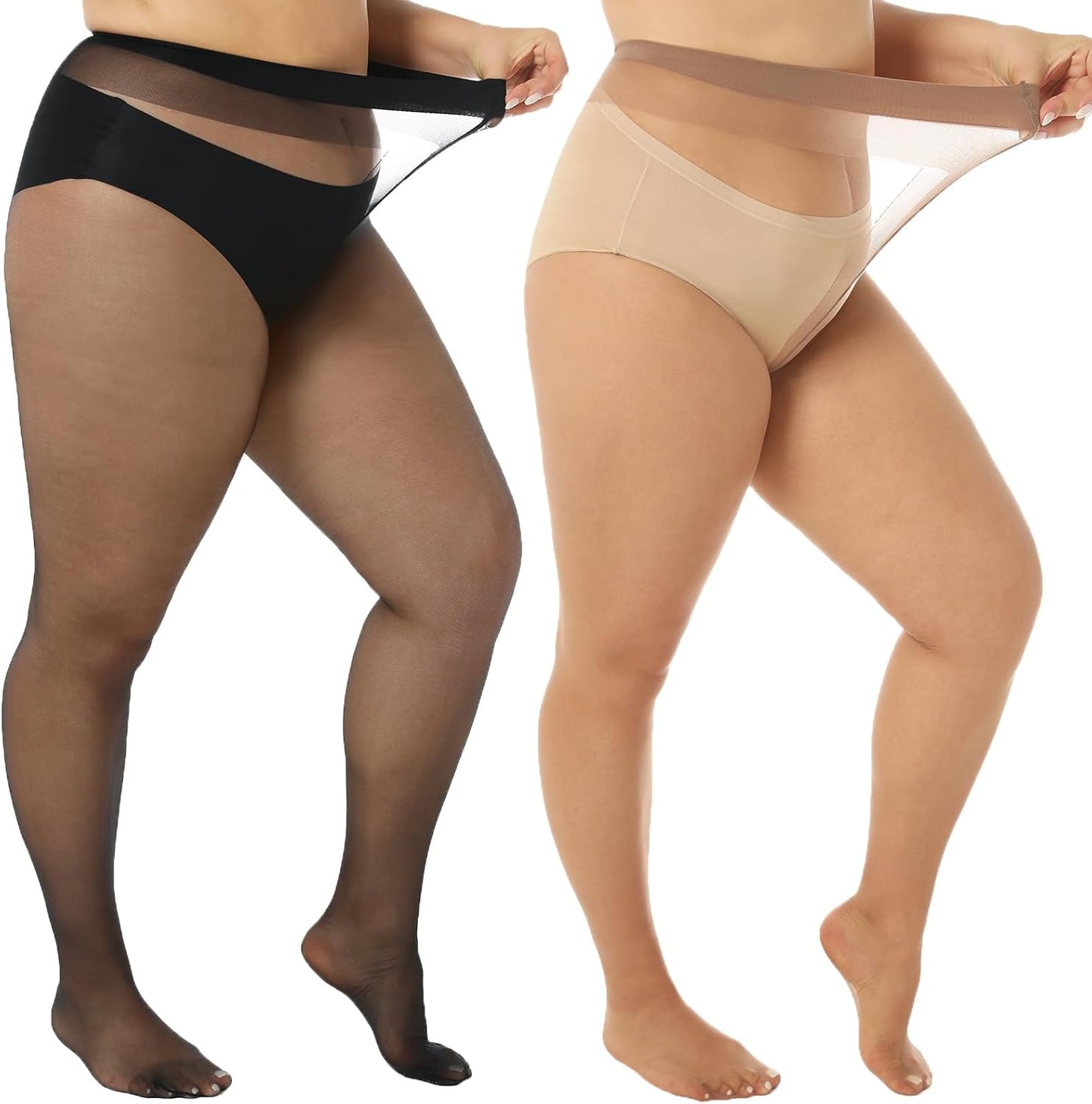 2 Pairs Plus Size Sheer Pantyhose for Women
