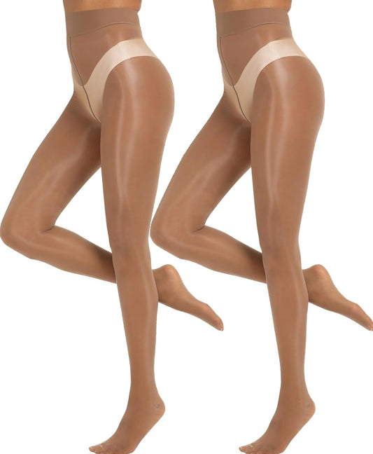 WiliW  Shiny Pantyhose for Women 2 Pairs