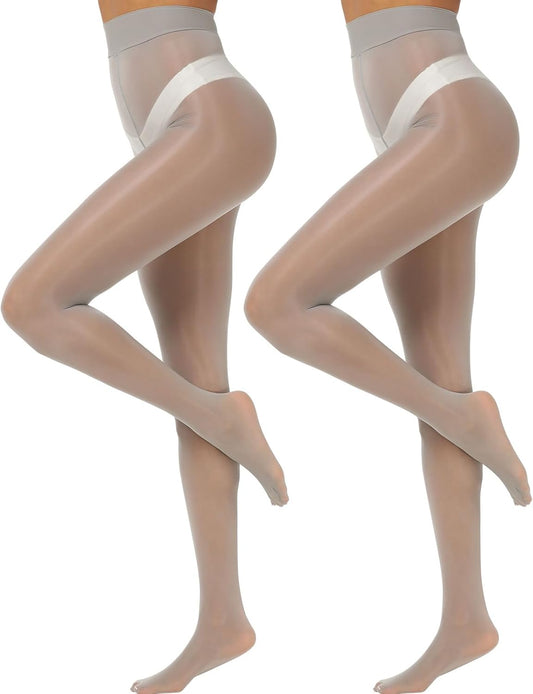 WiliW  Shiny Pantyhose for Women 2 Pairs