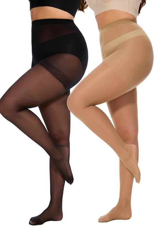 2 Pairs Plus Size Sheer Tights for Women