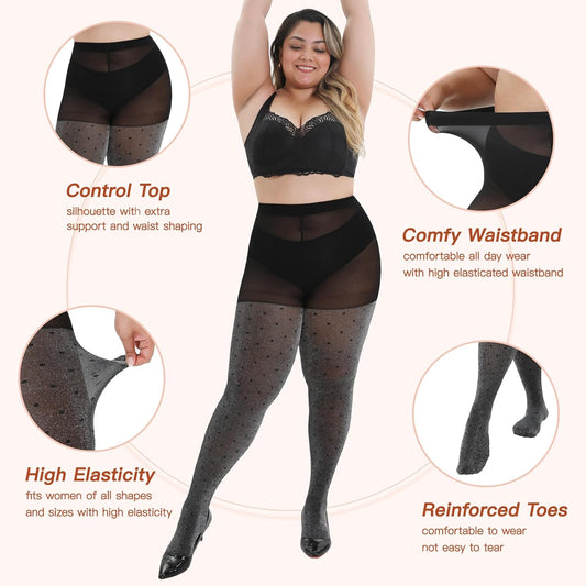 Shimmer Tights for Women Plus Size Polka Dot Tights