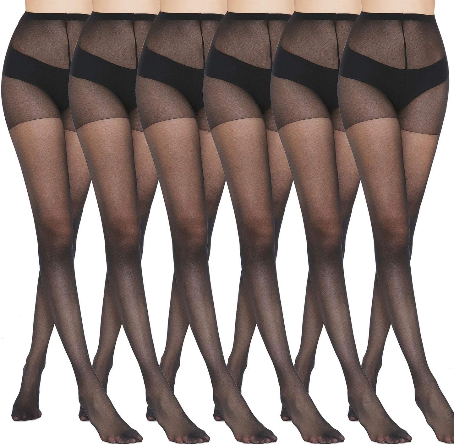 WiliW  6 Pairs Pantyhose for Women 20 Denier High Waist Sheer Tights