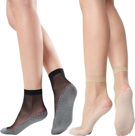 12 Pairs Womens Ankle High Sheer Socks Reinforced Bottom and Toe Nylon Socks