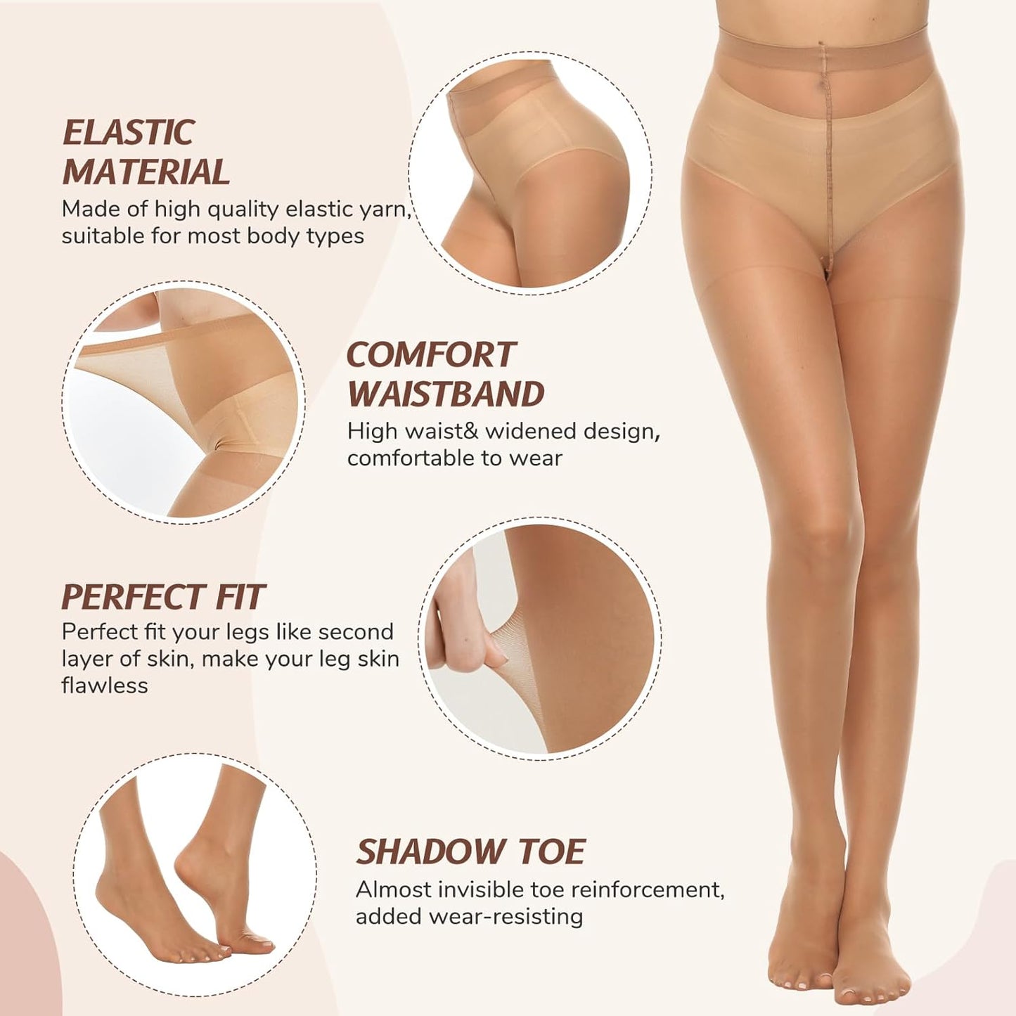 WiliW 6 Pairs Women's 20D Sheer Silky Pantyhose