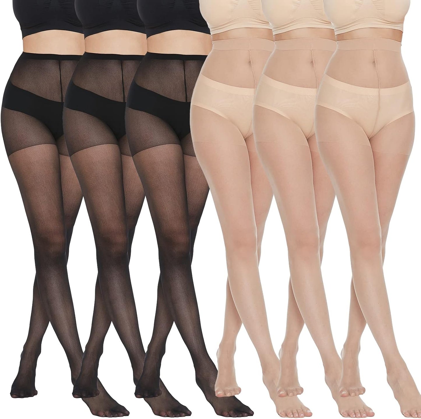 WiliW  6 Pairs Pantyhose for Women 20 Denier High Waist Sheer Tights