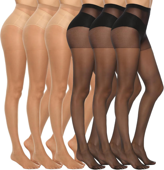 WiliW 6 Pairs Women's 20D Sheer Silky Pantyhose