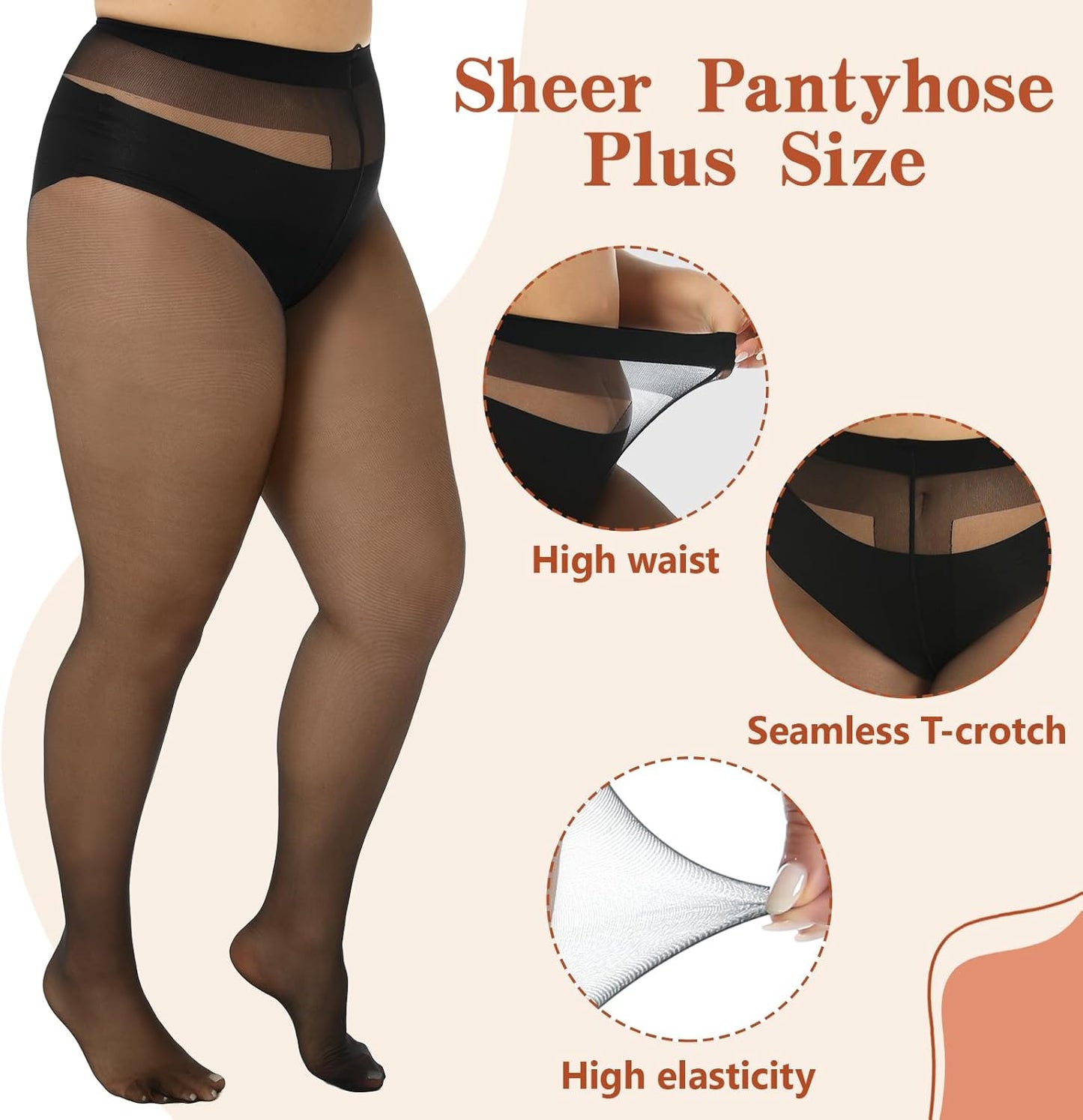 2 Pairs Plus Size Sheer Pantyhose for Women