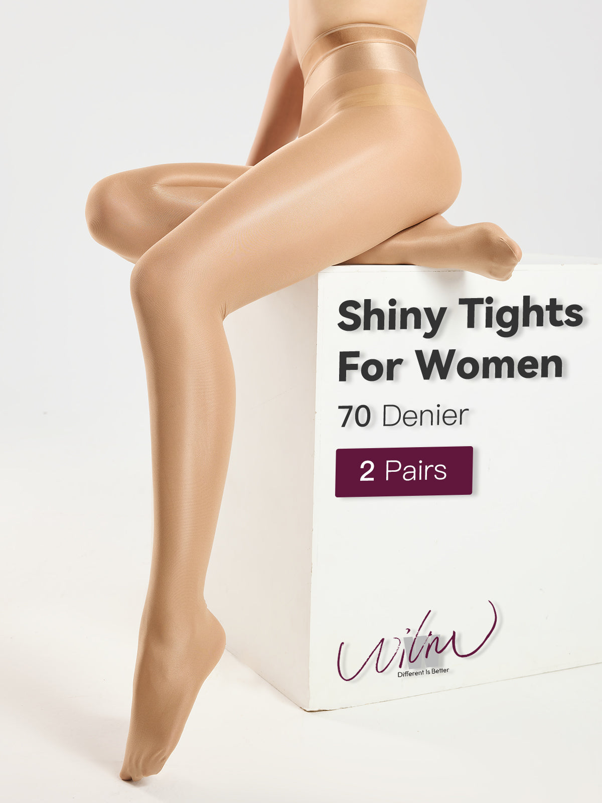 WillW 2 Pairs Shiny Pantyhose for Women High Waist Silk Oil