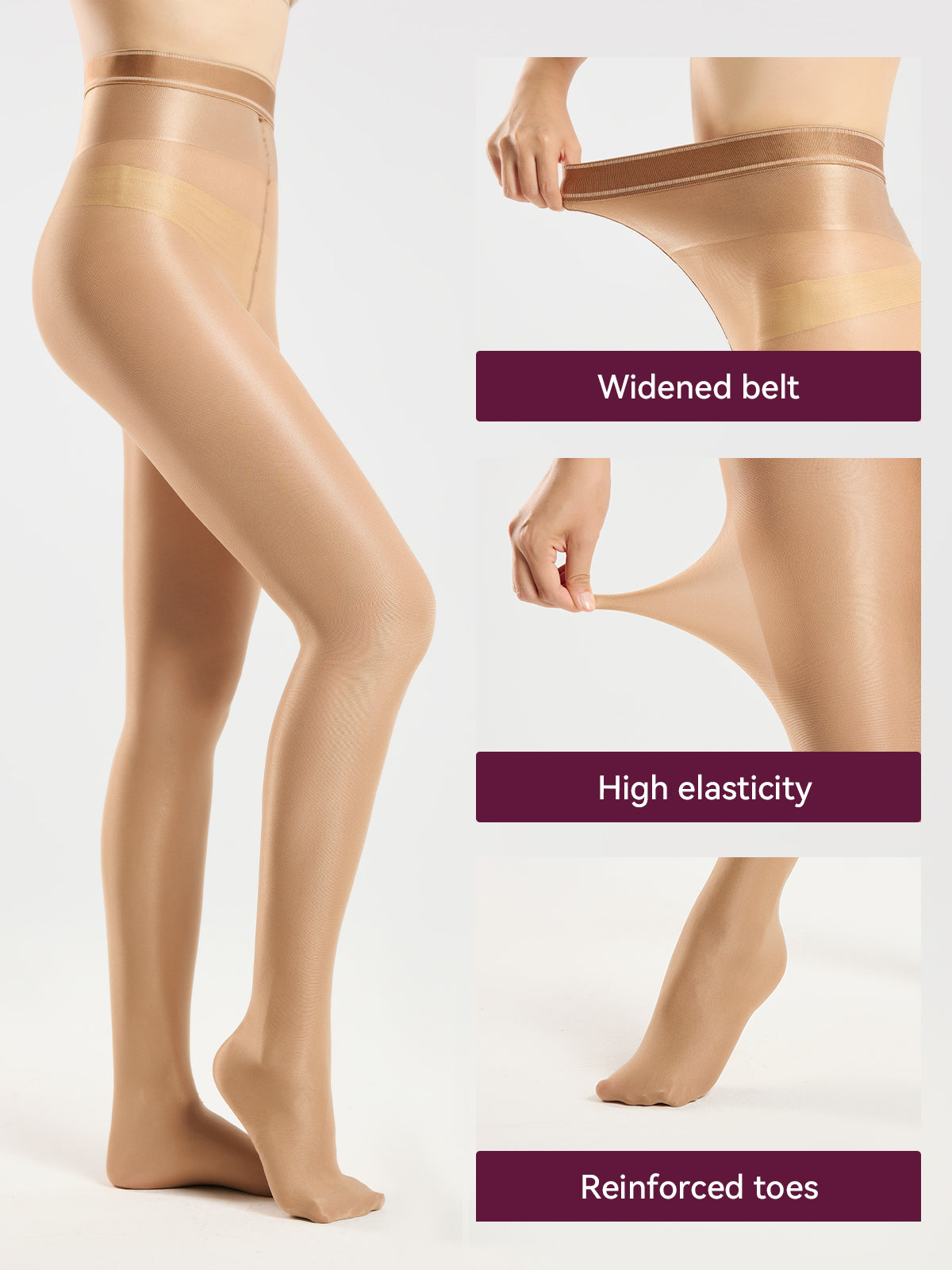 WillW 2 Pairs Shiny Pantyhose for Women High Waist Silk Oil